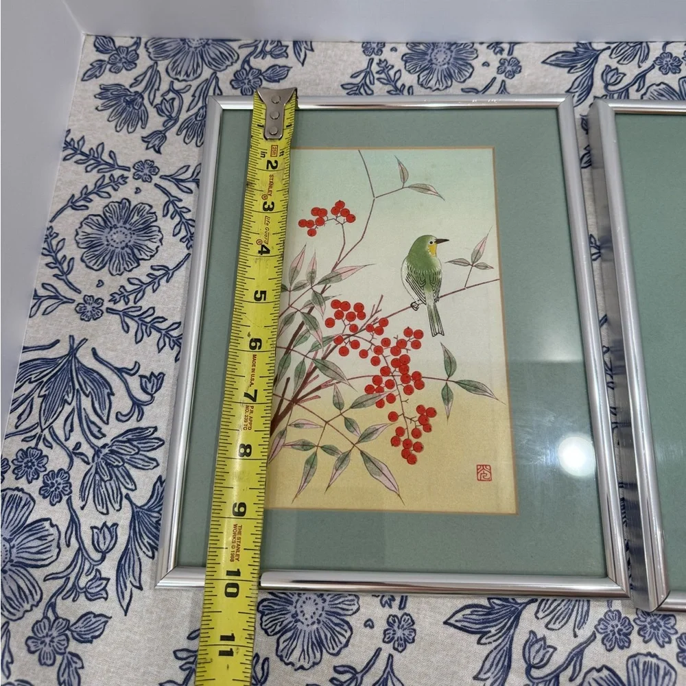 Framed vintage Botanical bird Art Prints with silver Frames